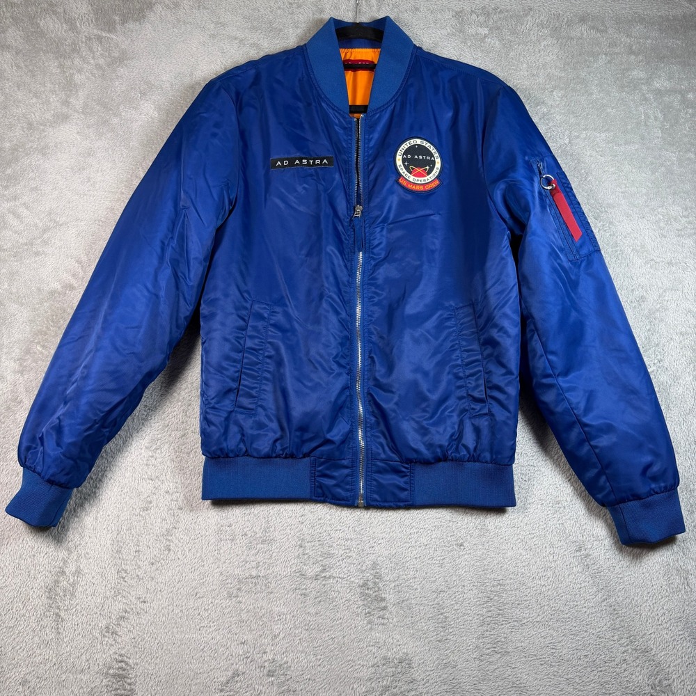 Ad Astra Bomber Jacket Mens Small Blue Nylon Satin US Mars Crew Space Patch